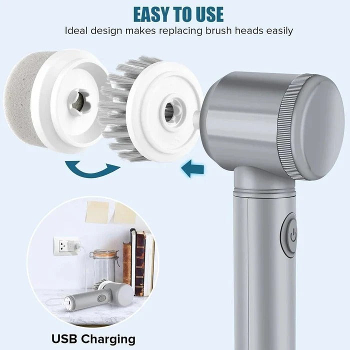 Electric Spin Scrubber | Cordless Cleaning Brush with 6 Interchangeable Heads | Fast USB Charging for Effortless Household Cleaning