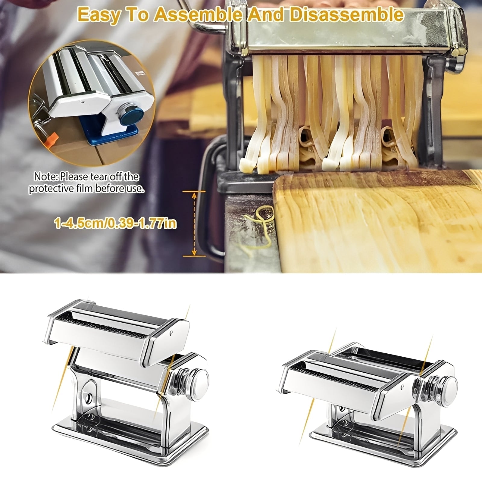 Home Chef | Stainless Steel Pasta Maker with Adjustable Thickness & Double Cutter for Perfect Homemade Pasta