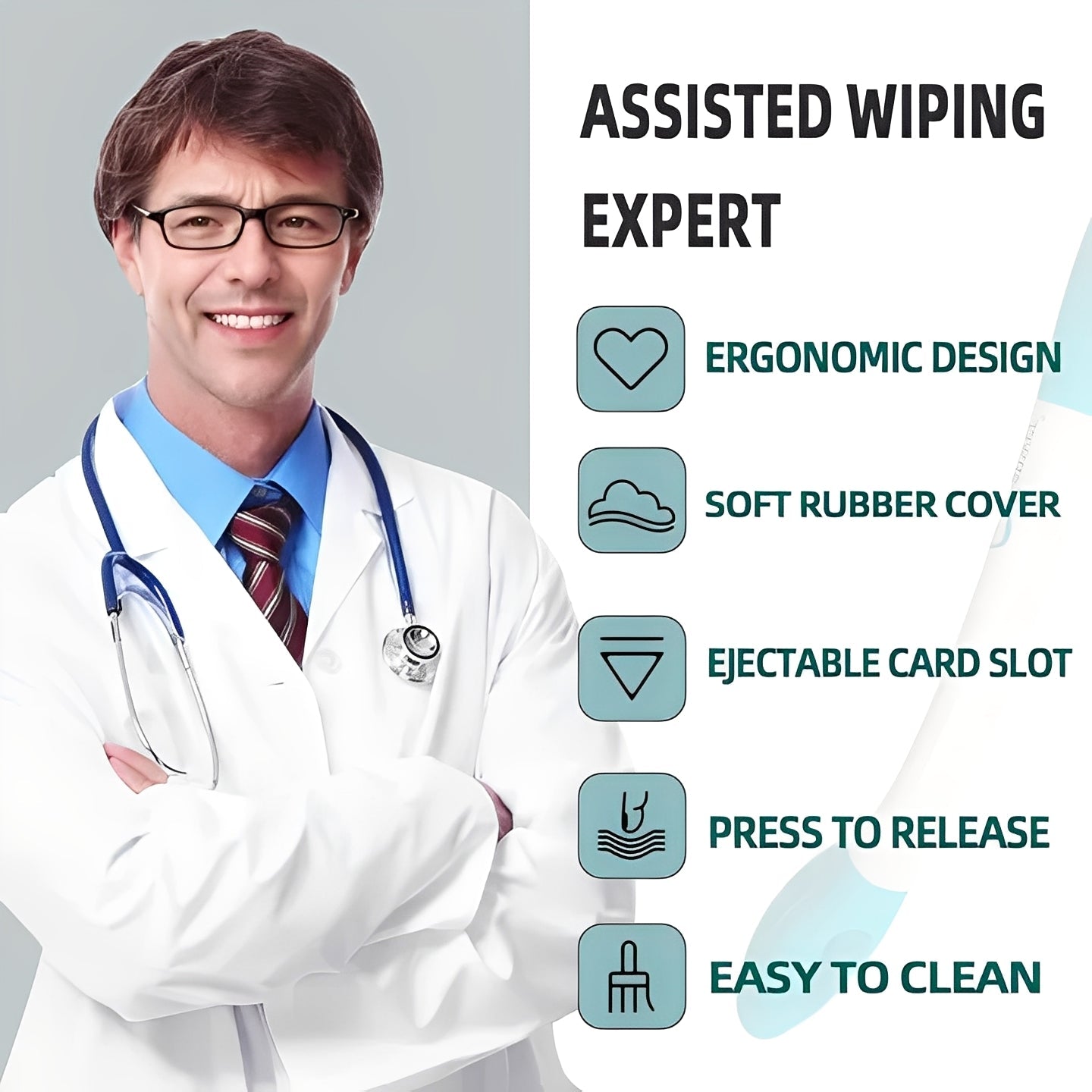 Hygiene Aid | Toilet Wiping Assistance Tool with Ergonomic Handle | Extended Reach for Enhanced Personal Hygiene