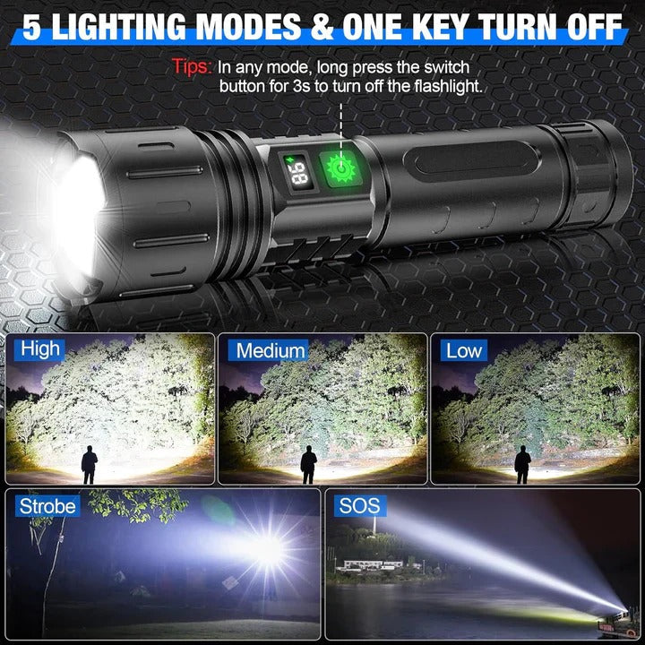 LED Flashlight Rechargeable Adjustable Focus