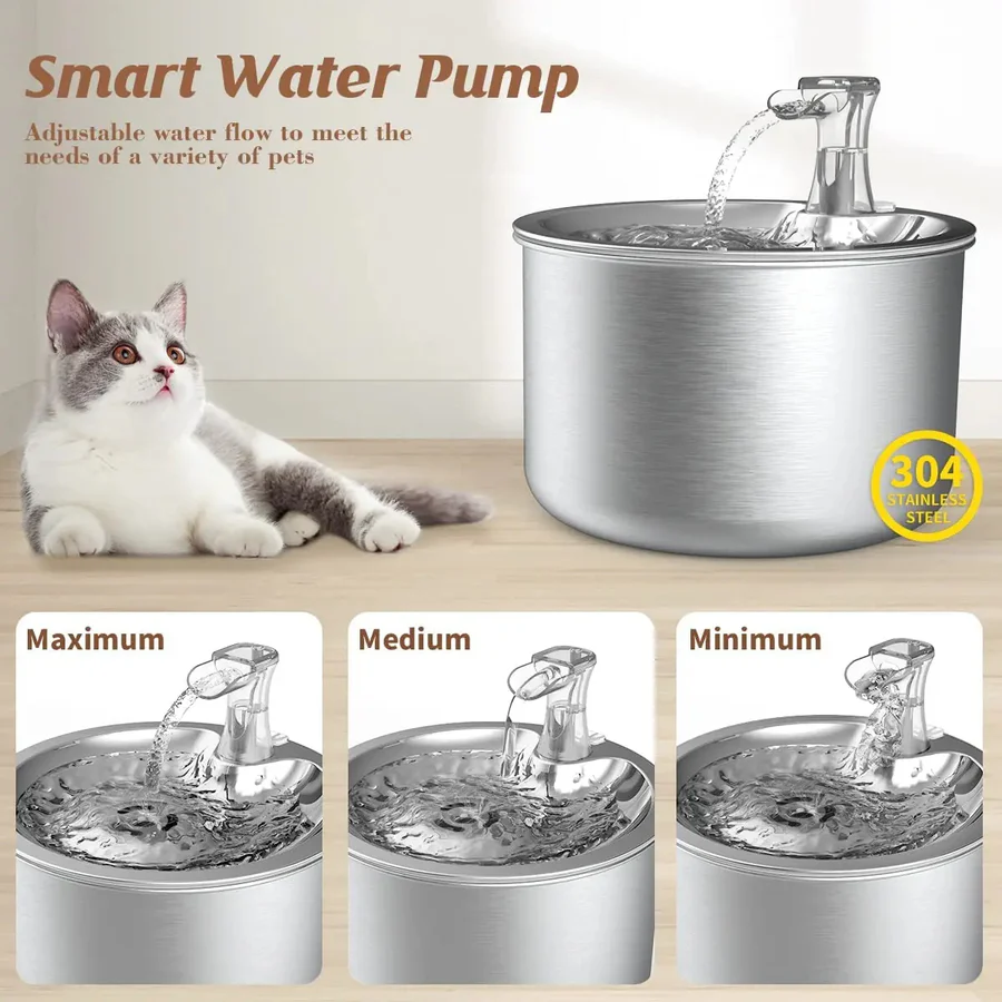 Stainless Steel Cat Water Fountain 2.1L with Motion Sensor