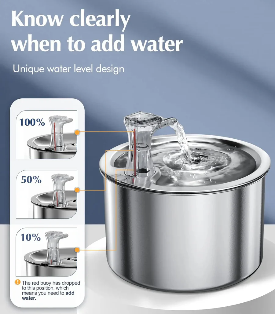 Stainless Steel Cat Water Fountain 2.1L with Motion Sensor
