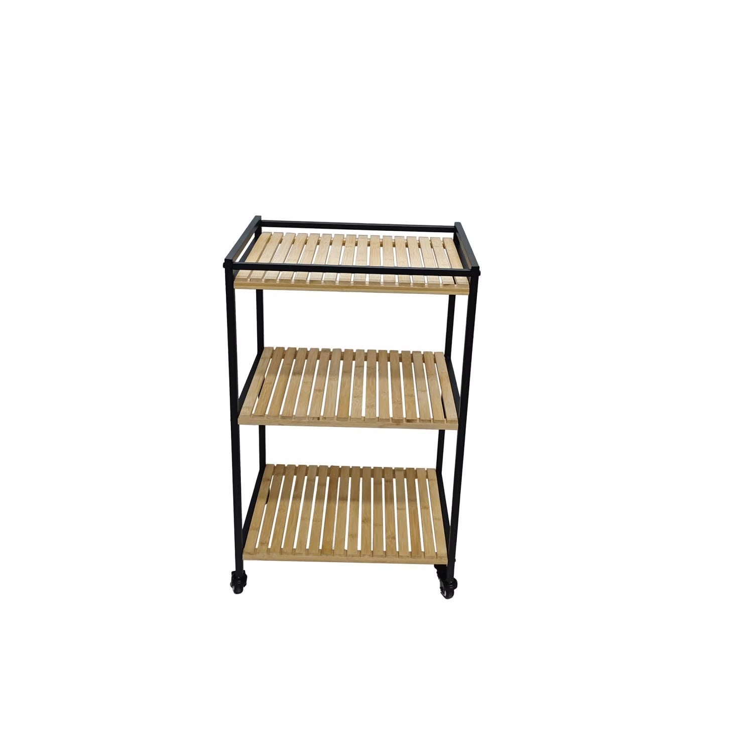 Bamboo Trolley | 3-Tier Utility Cart on Wheels with Natural Finish | Space-Saving Storage Solution for Home Organization