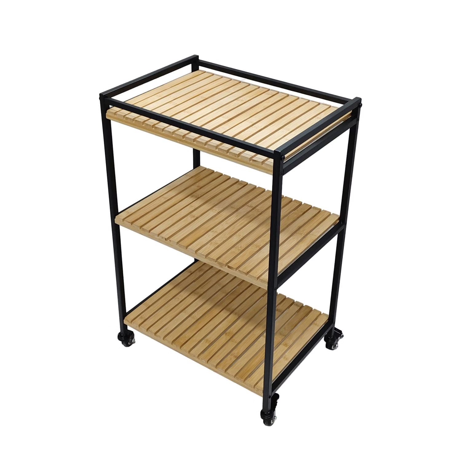 Bamboo Trolley | 3-Tier Utility Cart on Wheels with Natural Finish | Space-Saving Storage Solution for Home Organization
