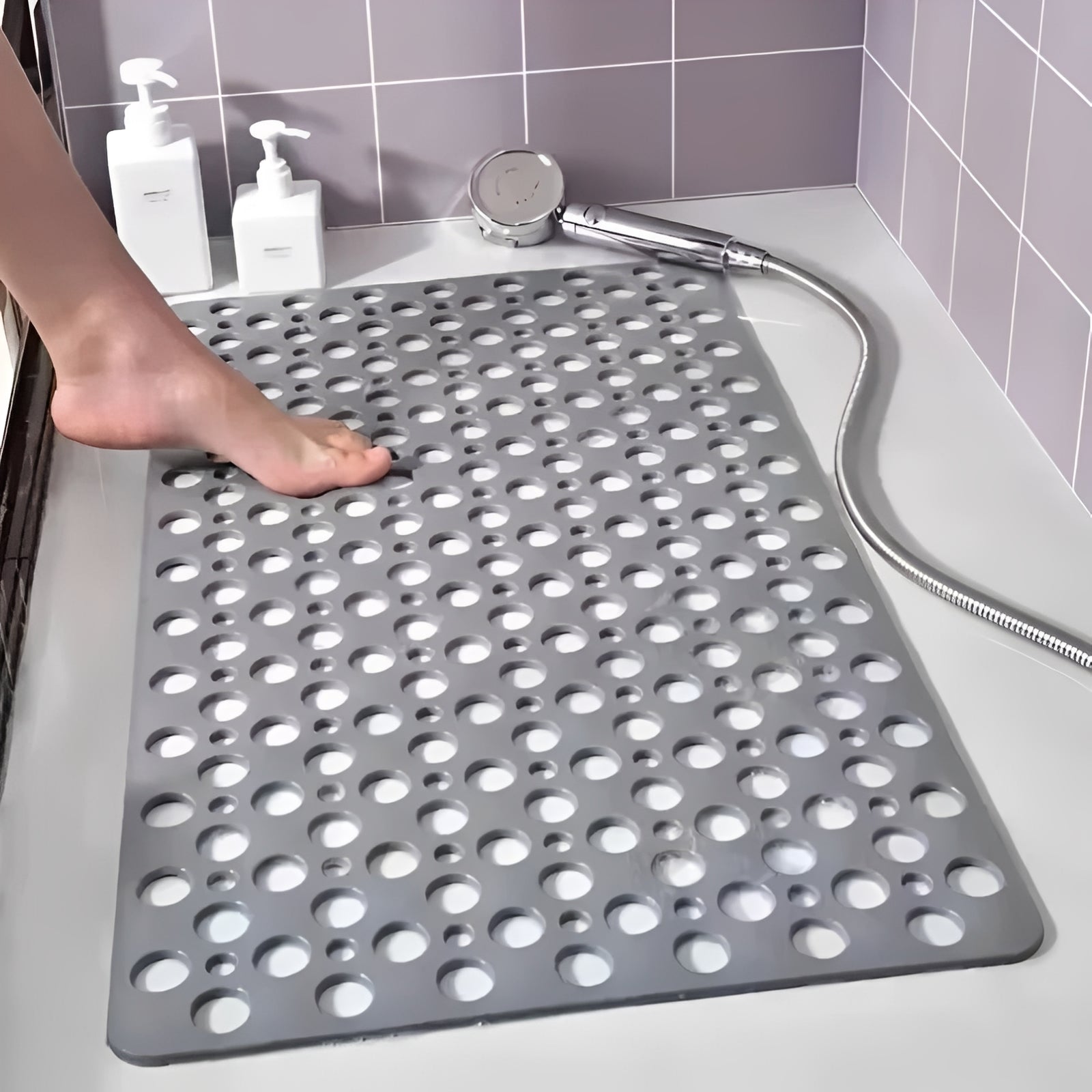 Comfort Grip | Non Slip Bath Mat with Suction Cup Grid & Textured Surface | Durable Design for Safety in Showers
