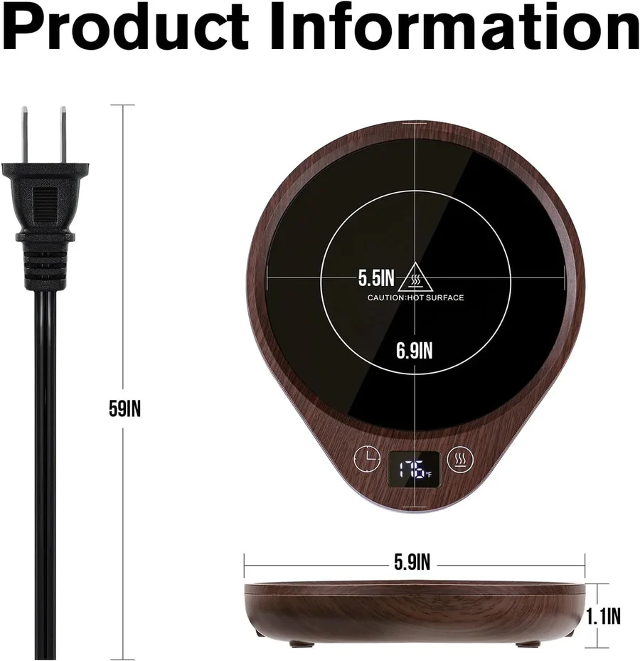 Electric Mug Warmer | Adjustable Coffee Warmer with 5.5-Inch Heating Plate | Perfect Temperature Control for Drinks and Candles
