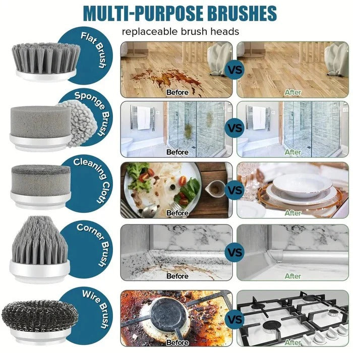 Electric Spin Scrubber | Cordless Cleaning Brush with 6 Interchangeable Heads | Fast USB Charging for Effortless Household Cleaning