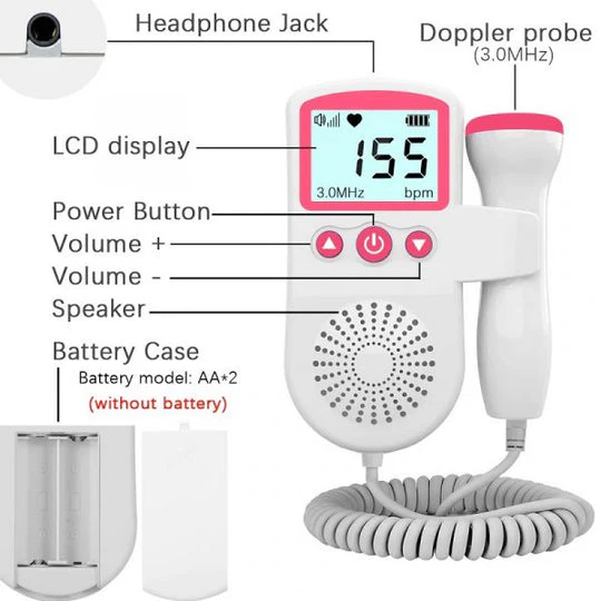 Fetal Doppler | Portable Heart Rate Monitor with LCD Display & Loudspeaker | Easy Home Monitoring for Expecting Parents