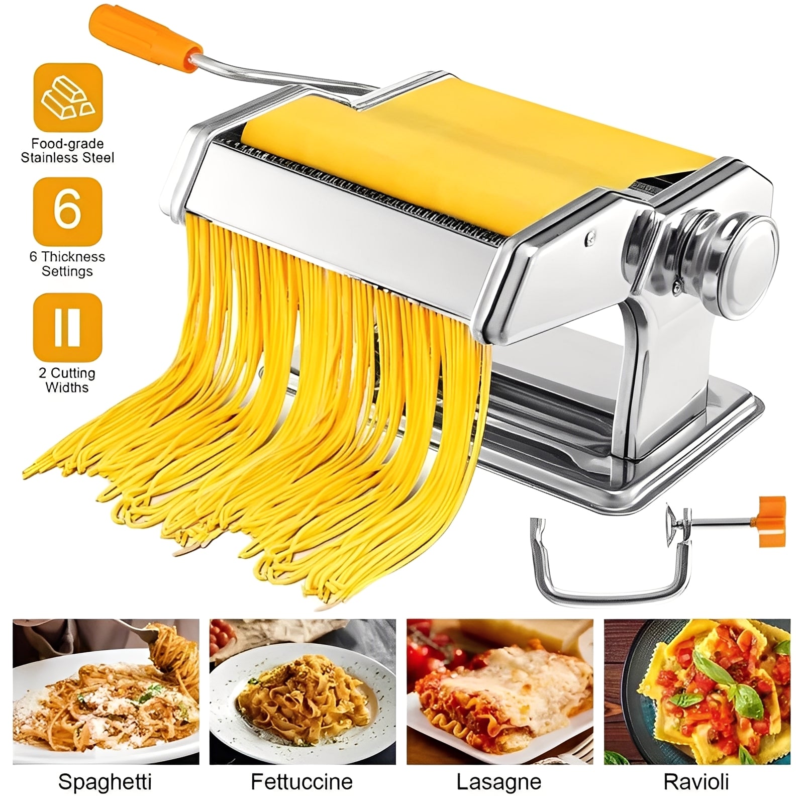 Home Chef | Stainless Steel Pasta Maker with Adjustable Thickness & Double Cutter for Perfect Homemade Pasta