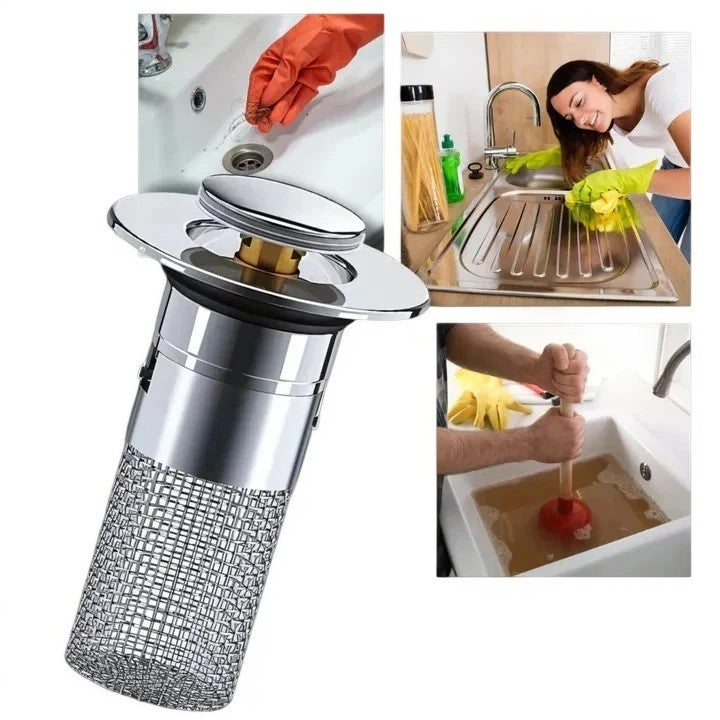 Home Essentials | Pop-Up Sink Stopper with Built-In Strainer | Odor Control for Clean Sinks