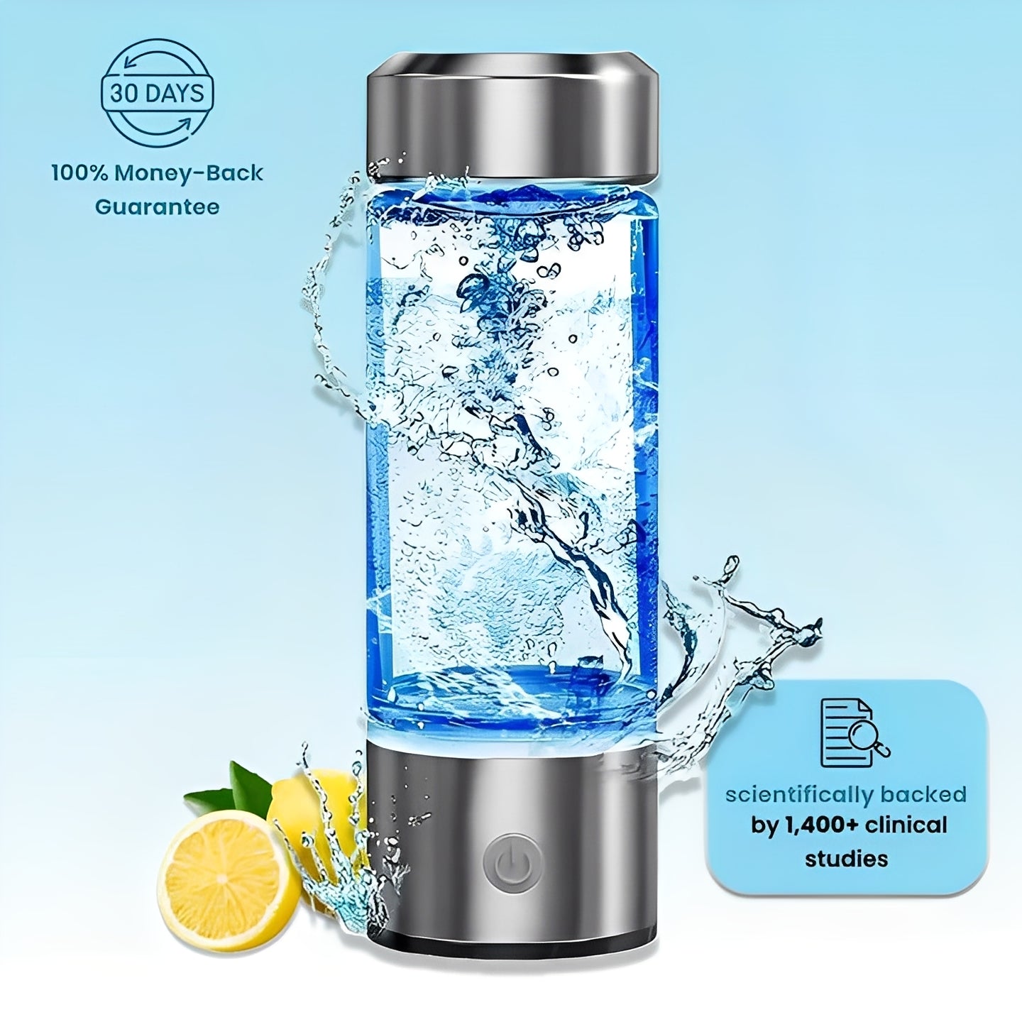 Hydrogen Water Bottle | Portable Hydrogen Generator with USB Rechargeable Base | Compact Design for On-the-Go Hydration
