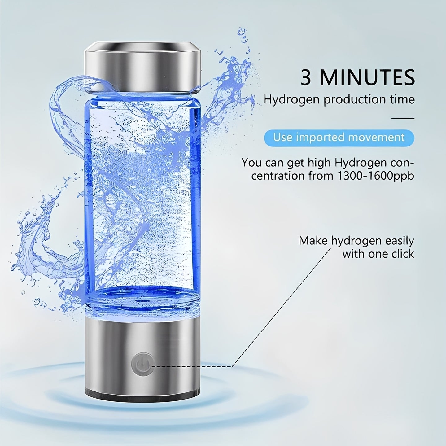 Hydrogen Water Bottle | Portable Hydrogen Generator with USB Rechargeable Base | Compact Design for On-the-Go Hydration