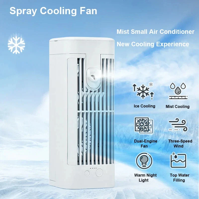 Mini Desk Fan with Ultrasonic Spray & Night Light | USB-Powered for Instant Cooling Relief