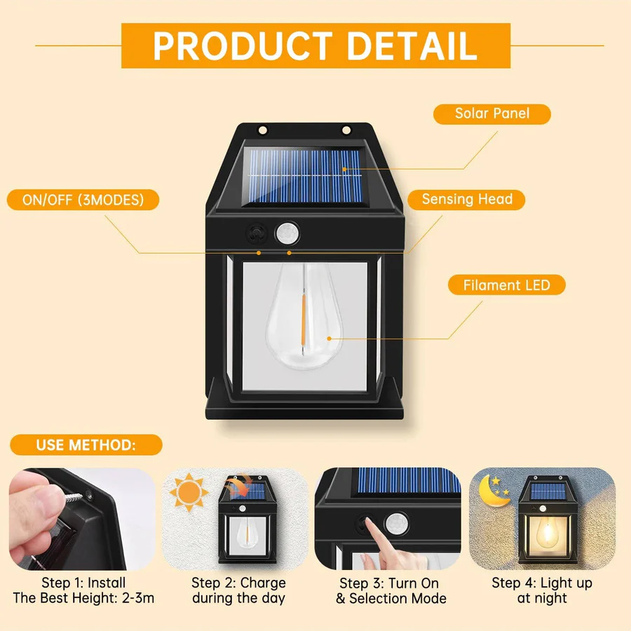 Outdoor Wall Light Solar Motion Sensor Lamp