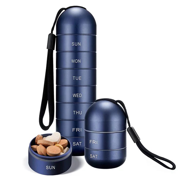 Portable 7-Day Pill Organizer | Aluminum Travel Pill Case with Waterproof Design for Easy Daily Access