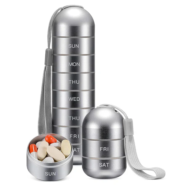 Portable 7-Day Pill Organizer | Aluminum Travel Pill Case with Waterproof Design for Easy Daily Access
