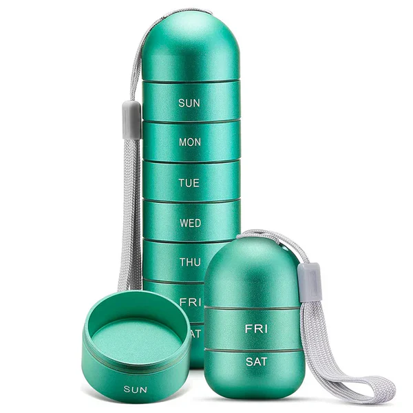 Portable 7-Day Pill Organizer | Aluminum Travel Pill Case with Waterproof Design for Easy Daily Access