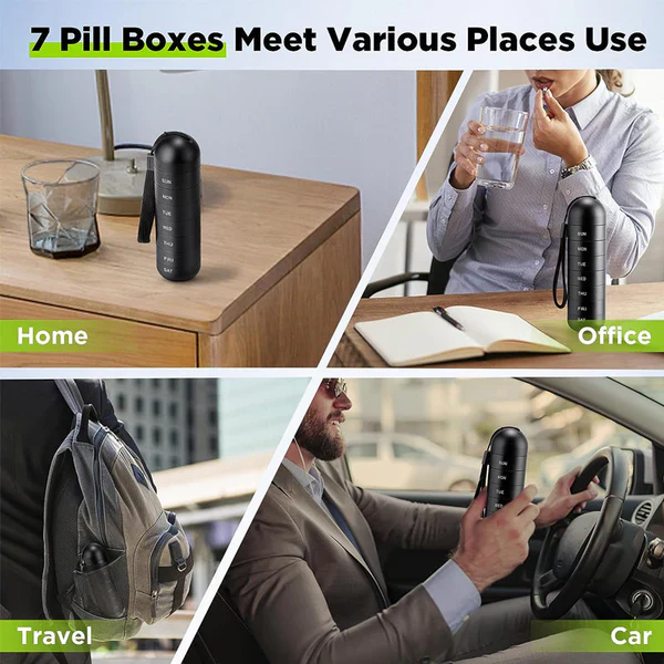 Portable 7-Day Pill Organizer | Aluminum Travel Pill Case with Waterproof Design for Easy Daily Access