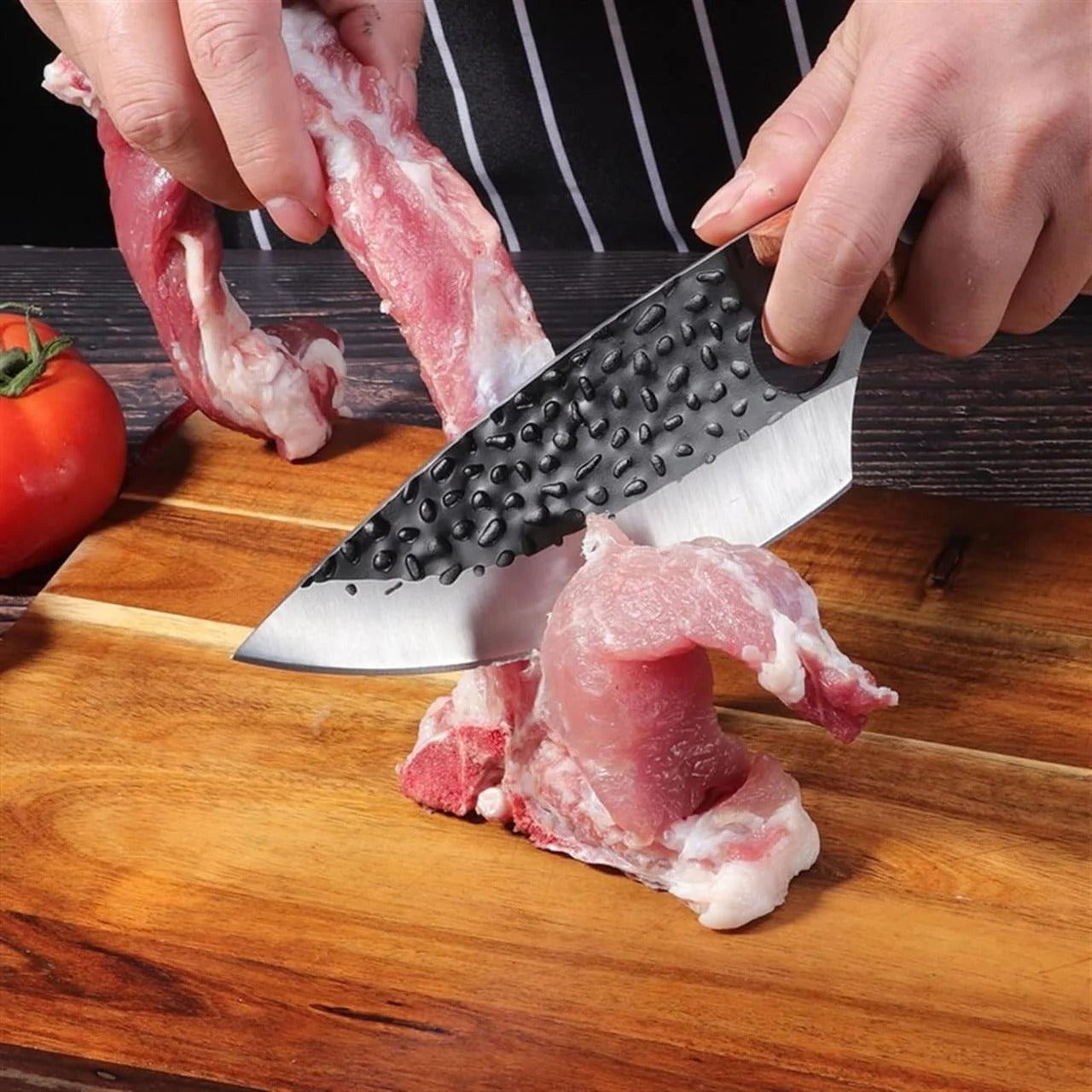 Traditional Kitchen Knife | Carbon Steel Utility Knife with Ergonomic Cherry Wood Handle | Perfect for Slicing and Cutting