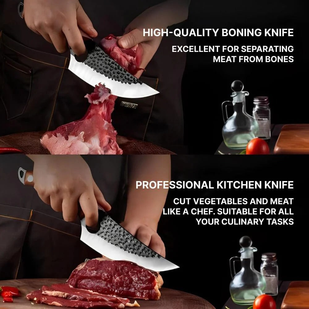 Traditional Kitchen Knife | Carbon Steel Utility Knife with Ergonomic Cherry Wood Handle | Perfect for Slicing and Cutting