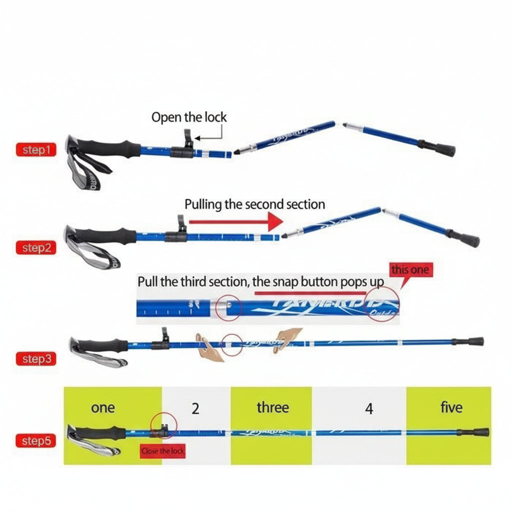 Adjustable Hiking Pole Aluminum Walking Stick