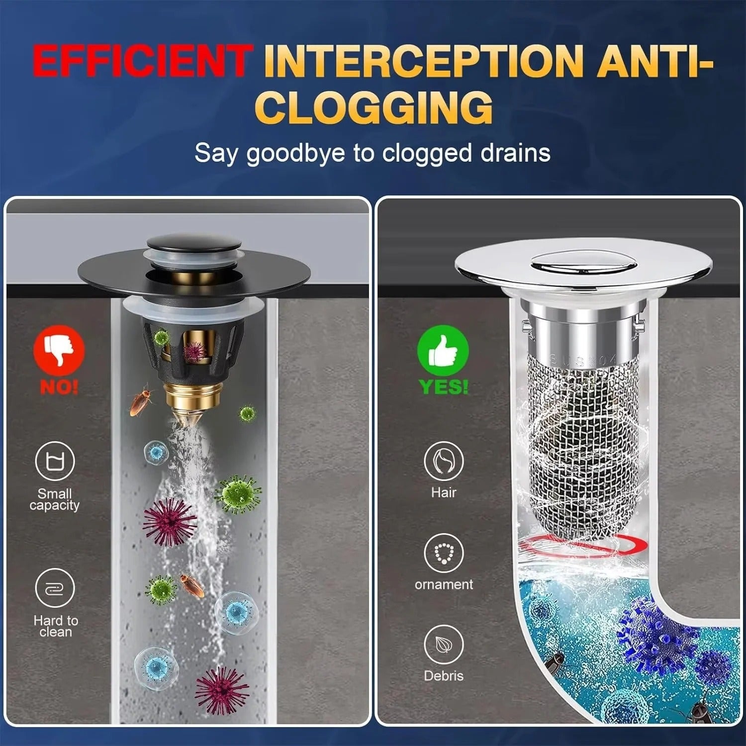 Universal Sink Stopper | Press-to-Seal Drain Plug with Built-in Strainer for Effortless Kitchen and Bathroom Use